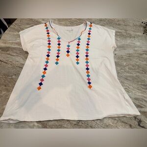 Soft Surroundings XL Cream Embroidered Tunic Top Boho Cotton